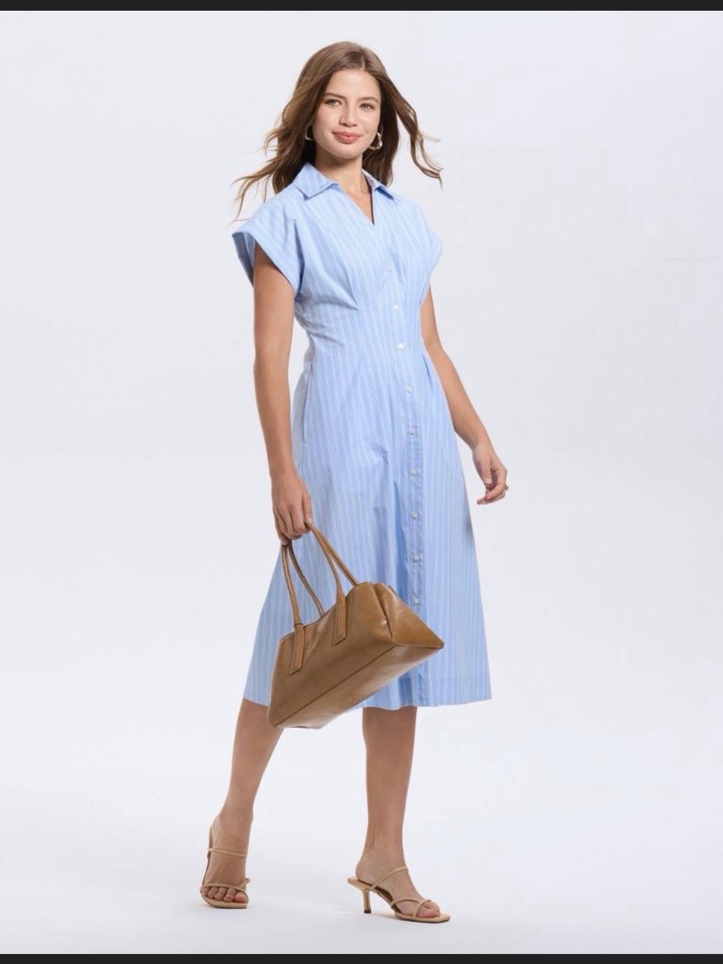 A New Day Light Blue Striped Midi Shirt Dress